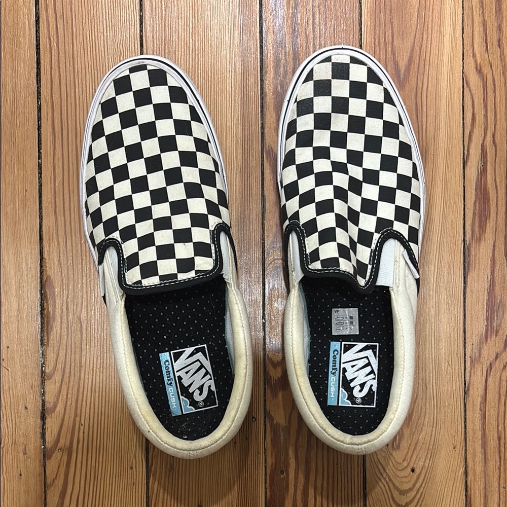 Vans Black and White Checkerboard Slip-On Sneakers